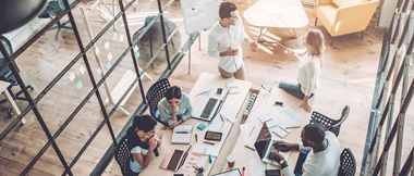 Young people work in modern office