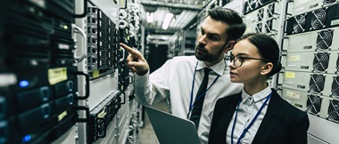 Two colleagues in a technician's room